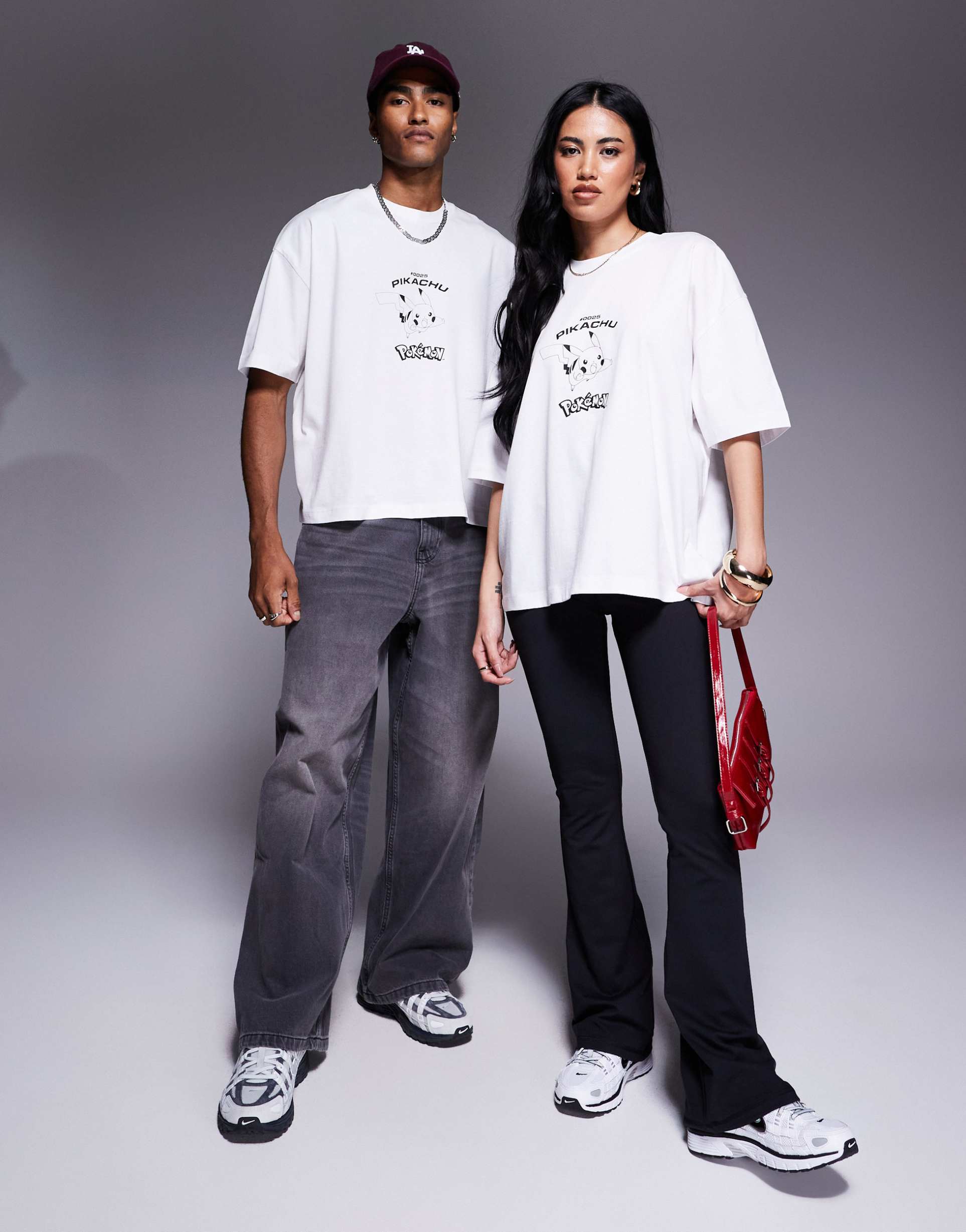 asos design pokemon unisex oversized t-shirt with pikachu prints in white