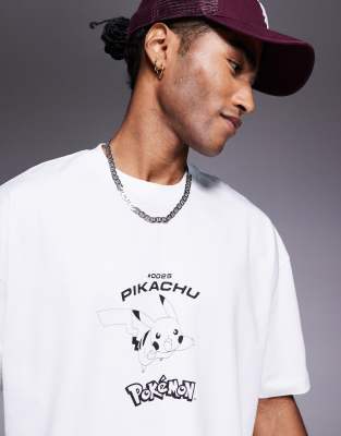 ASOS DESIGN Pokemon Unisex oversized t-shirt with Pikachu prints in white