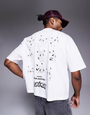ASOS DESIGN Pokemon Unisex oversized t-shirt with Pikachu prints in white