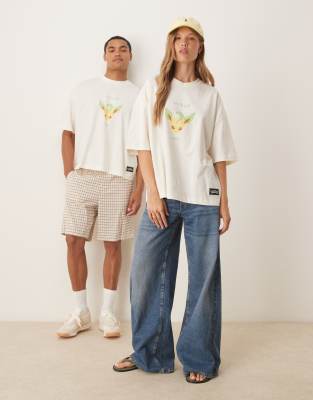 ASOS DESIGN - Pokémon - Unisex-T-Shirt in Steinbeige mit Folipurba-Prints und Oversize-Passform-Neutral