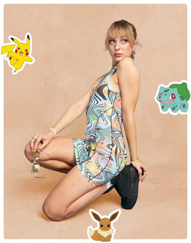 ASOS DESIGN Pokemon wavy graphic printed body-conscious mini dress