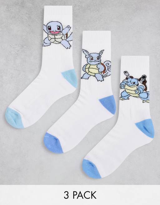 ASOS DESIGN – Pokemon – Zestaw 3 par białych sportowych skarpetek