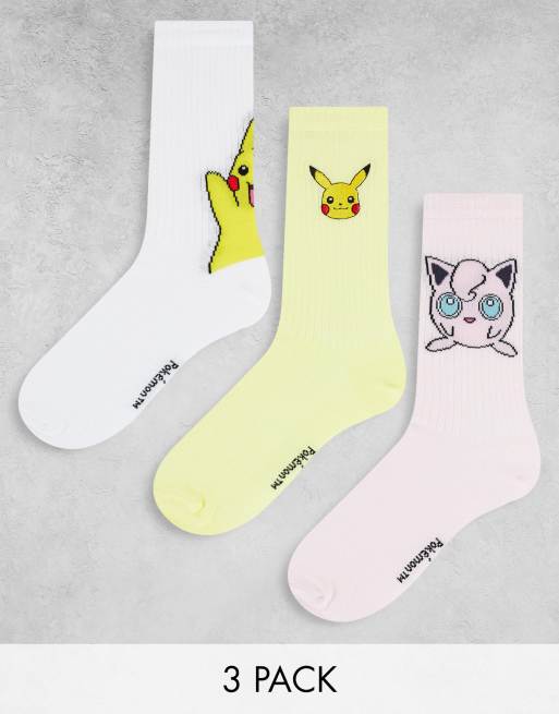 ASOS DESIGN – Pokemon – Zestaw 3 par kolorowych prążkowanych skarpetek z grafiką Pikachu