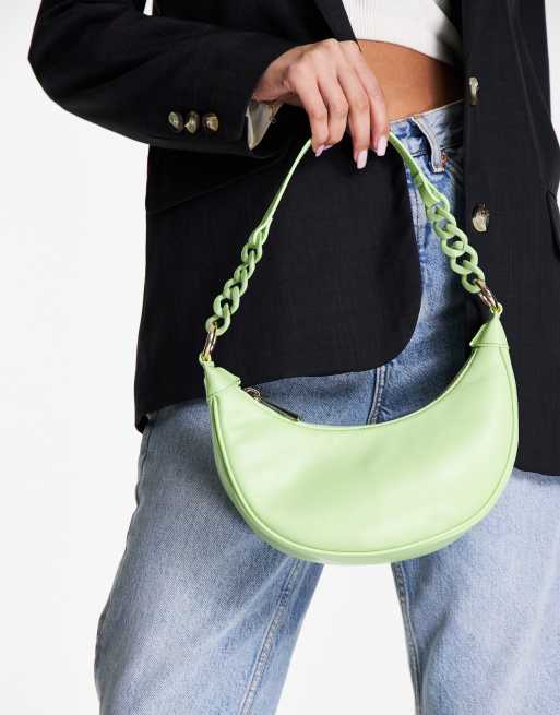 ASOS DESIGN – Półksiężycowa torba na ramię z paskiem z tworzywa w kolorze limonkowej zieleni 