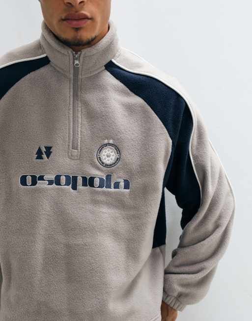 ASOS DESIGN polaire à col cheminée décontracté avec empiècements coupés-cousus et imprimé brodé gris, 3 de 5