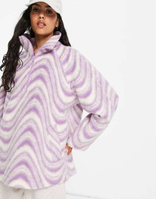 ASOS DESIGN - Polaire à col zippé avec imprimé ondulé - Violet