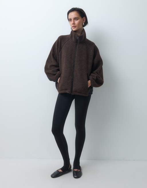 ASOS DESIGN polaire borg zippée en nylon couleur chocolat, 4 de 4