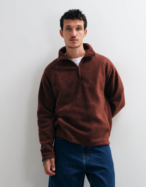 ASOS DESIGN polaire décontractée à zip 1/4 marron, 4 de 5