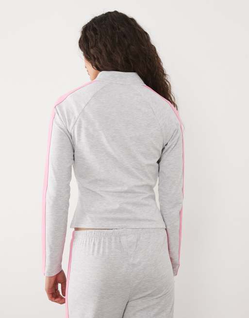 ASOS DESIGN - Polaire d'ensemble ajustée à fermeture éclair et bande rose contrastante - Gris chiné, 4 de 4