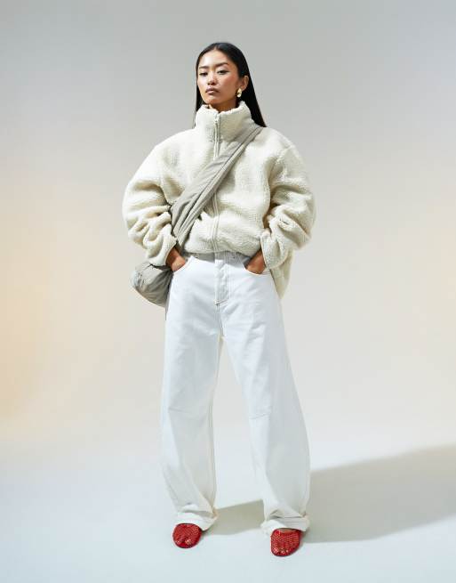 ASOS DESIGN Polaire en imitation peau de mouton a fermeture eclair Creme ASOS
