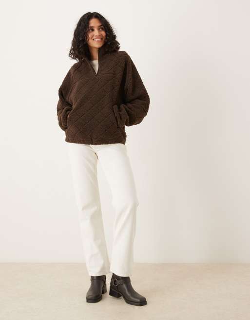 ASOS DESIGN - Polaire matelassée en imitation peau de mouton à col zippé - Marron chocolat, 4 de 4