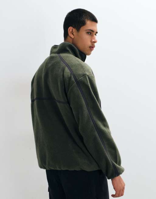 ASOS DESIGN polaire oversize à demi-zip avec poches en nylon et bandes en kaki, 5 de 5