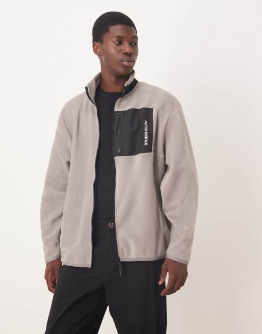 ASOS DESIGN - Polaire oversize à fermeture éclair avec poche en nylon - Gris
