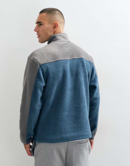 ASOS DESIGN polaire zippée 1/4 coupe décontractée avec empiècements coupés-cousus en bleu, 5 de 5