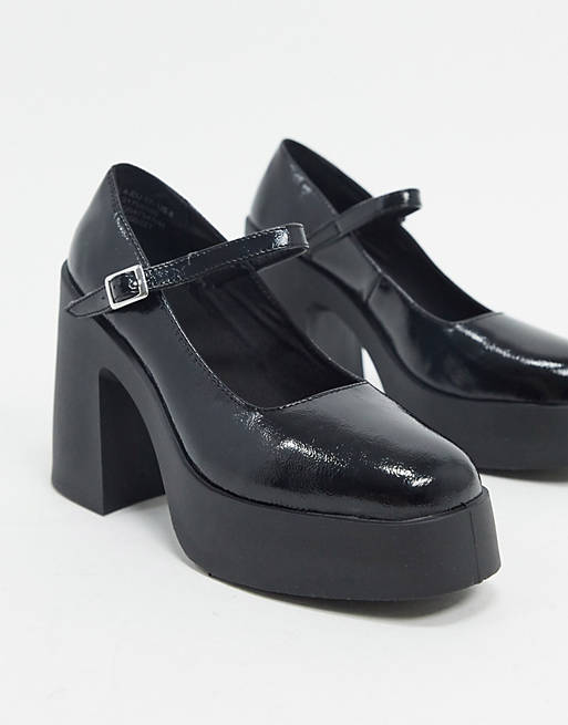 Shoes Heels/Polar chunky high heeled mary - jane in black patent 