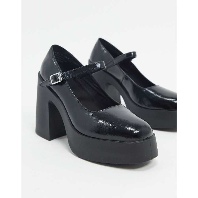 ASOS DESIGN Polar chunky high heeled mary - jane in black patent