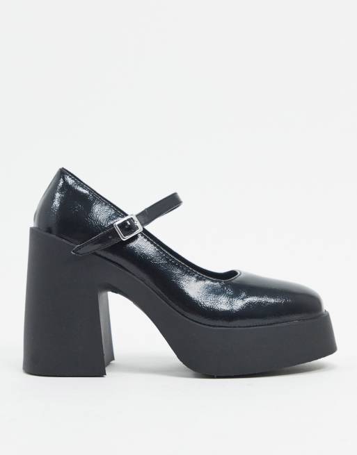 ASOS DESIGN Penny platform Mary Jane heeled shoes in black