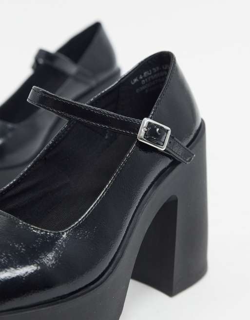 ASOS DESIGN Penny platform Mary Jane heeled shoes in black