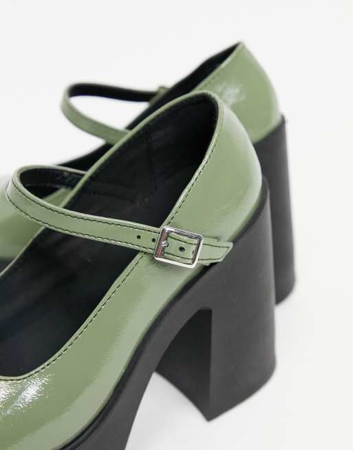 ASOS DESIGN Polar chunky high heeled mary janes in mint patent