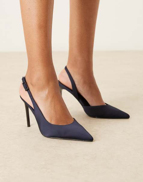 ASOS DESIGN – Polar d'Orsay – Granatowe buty na wysokim obcasie z paskiem za piętą - view 1