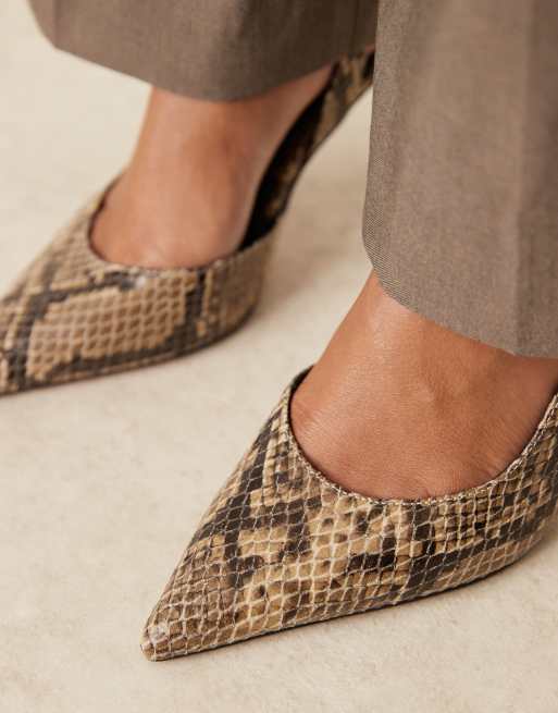 ASOS DESIGN Polar d'orsay slingback high heel shoes in snake