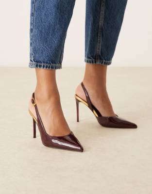ASOS DESIGN - Polar D'Orsay - Slingback-Schuhe in Burgunderrot mit hohem Absatz