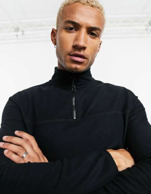 ASOS DESIGN polar fleece sweatshirt with half zip in black | ASOS