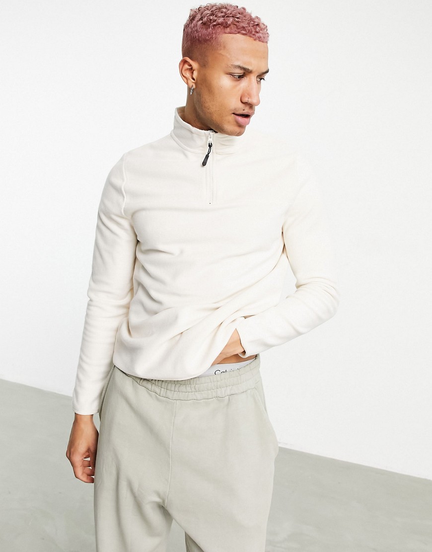 ASOS DESIGN polar fleece sweatshirt with half zip-White