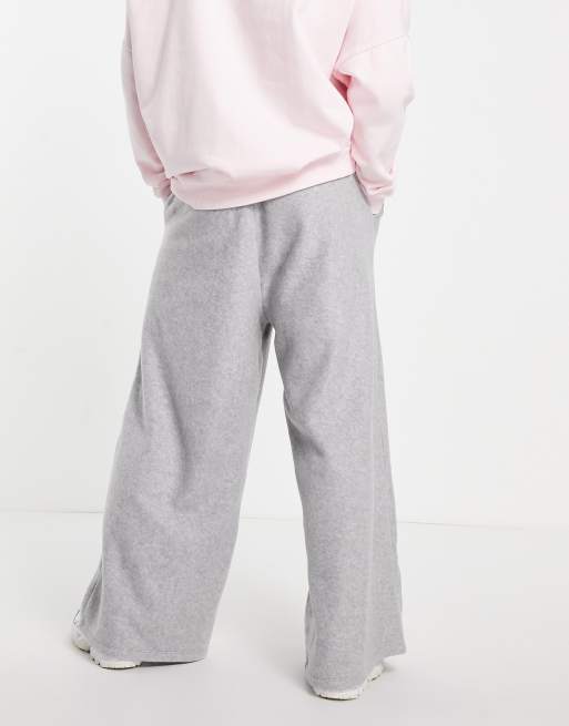 ASOS DESIGN polar fleece wide leg joggers in grey marl, 3 of 4