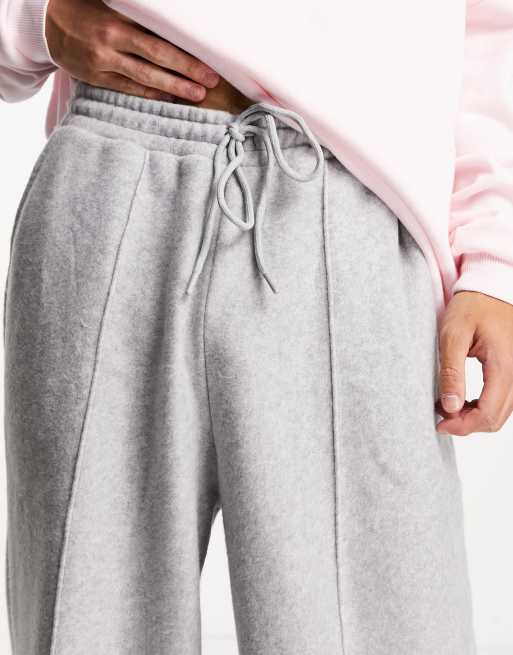 ASOS DESIGN polar fleece wide leg trackies in grey marl, 2 of 4