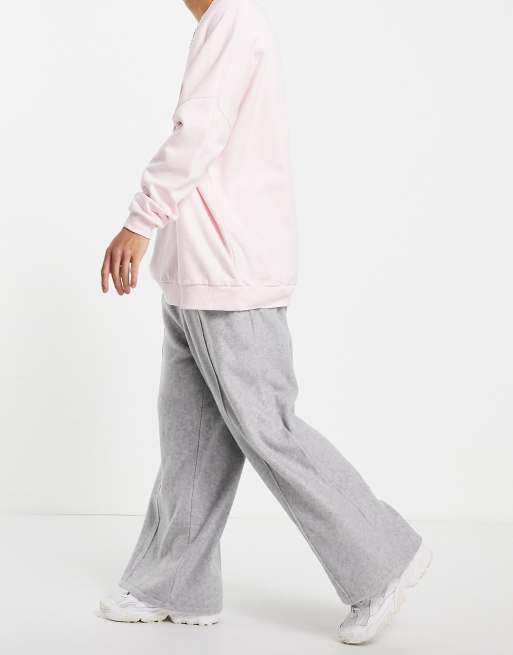 ASOS DESIGN polar fleece wide leg trackies in grey marl, 4 of 4