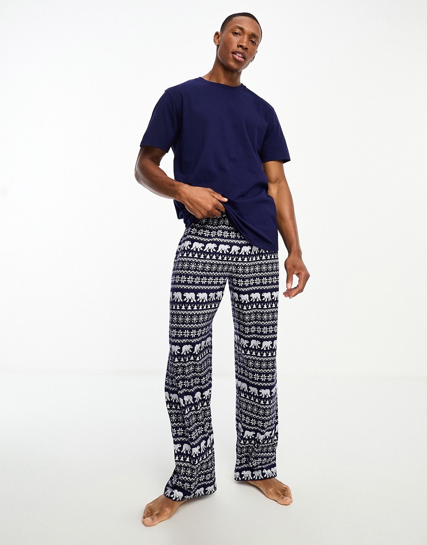 Asos Design Polar Print Pajama Set In Navy