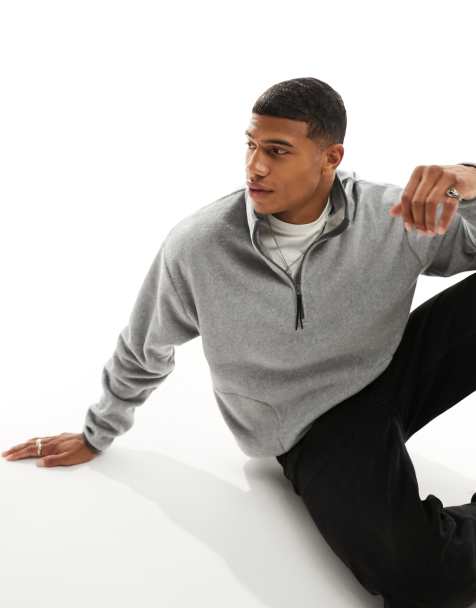 ASOS DESIGN – Polarfleece-Sweatshirt in Grau mit kurzem Reißverschluss und Oversize-Schnitt - view 1