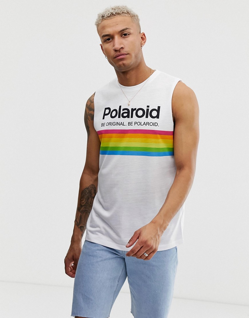 ASOS DESIGN - Polaroid - T-shirt senza maniche-Bianco