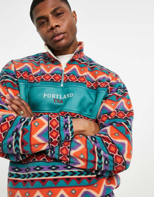 ASOS DESIGN – Polarowa bluza oversize ze wzorem i zamkiem pod szyją