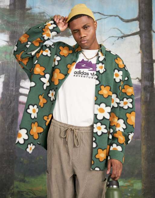 ASOS DESIGN – Polarowa koszula oversize w kolorze khaki w kwiatowy wzór w stylu lat 90.