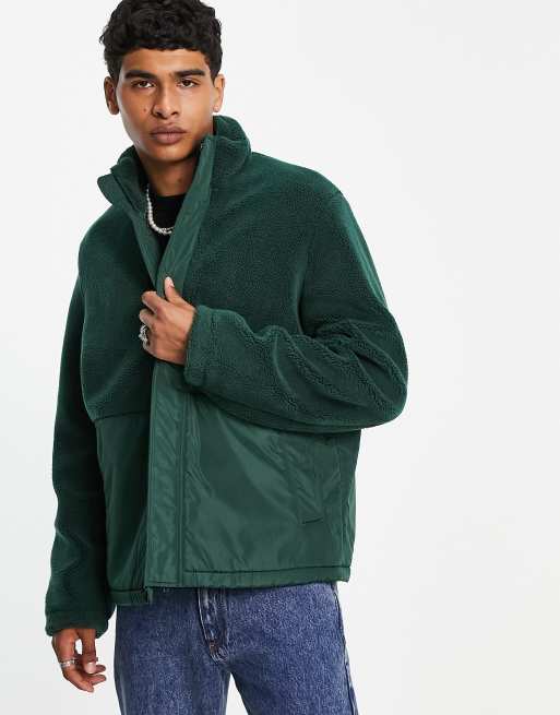 ASOS DESIGN – Polarowa zapinana na zamek kurtka z kontrastową nylonową wstawką