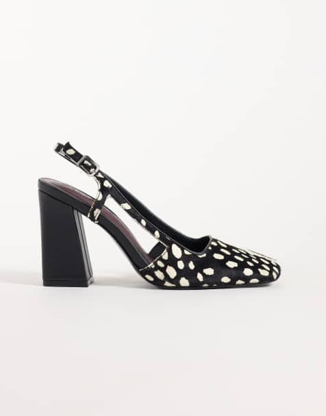 ASOS DESIGN Polish premium hair on real leather slingback block heeled shoes in animal print - view 1