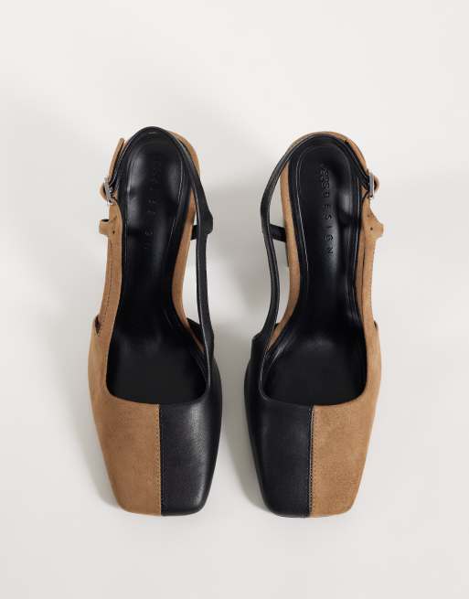 ASOS DESIGN Polish slingback block heeled shoes in black and beige, 2 of 4