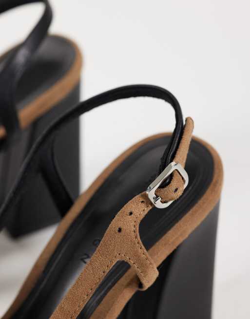 ASOS DESIGN Polish slingback block heeled shoes in black and beige, 3 of 4