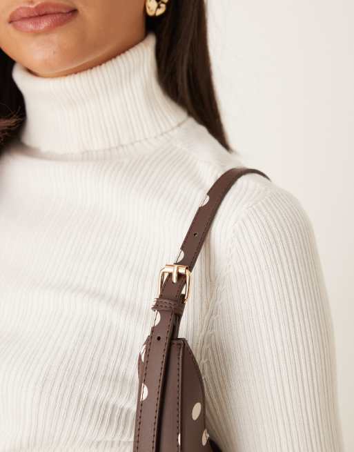 ASOS DESIGN polka dot asymmetric scoop shoulder bag with buckle detail in chocolate, 4 of 4