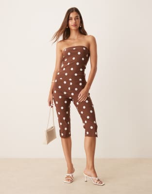 Asos Design Polka Dot Bengaline Capri Pants In Brown