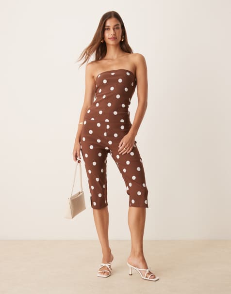 ASOS DESIGN polka dot bengaline capri in brown