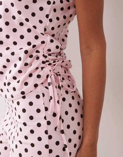 ASOS DESIGN polka dot boat neck tie side top in pink - part of a set, 2 of 4