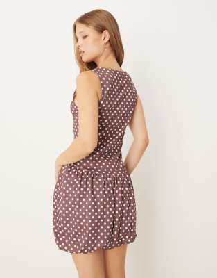 Asos Design Polka Dot Bubble Hem Mini Dress In Multi