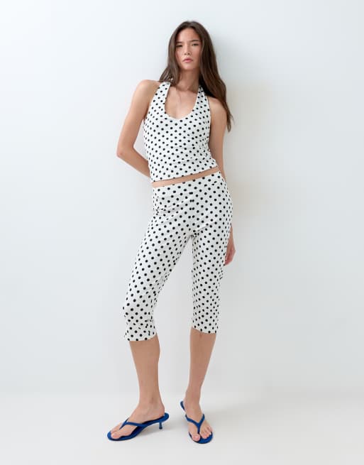 ASOS DESIGN polka dot halter top and capris legging co-ord in cream, 2 of 3
