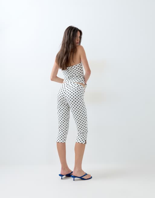 ASOS DESIGN polka dot capris legging co-ord in cream, 4 of 5