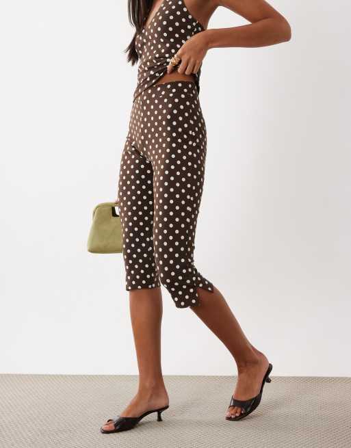 ASOS DESIGN polka dot capris leggings in chocolate - part of a set, 2 of 5