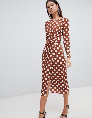 asos brown polka dot dress