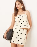 [ASOS DESIGN] ASOS DESIGN polka dot denim tie shoulder top in butter yellow 14 Yellow polka dot